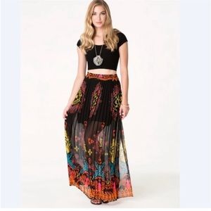 Bebe Print Pleated Multicolor Maxi Skirt